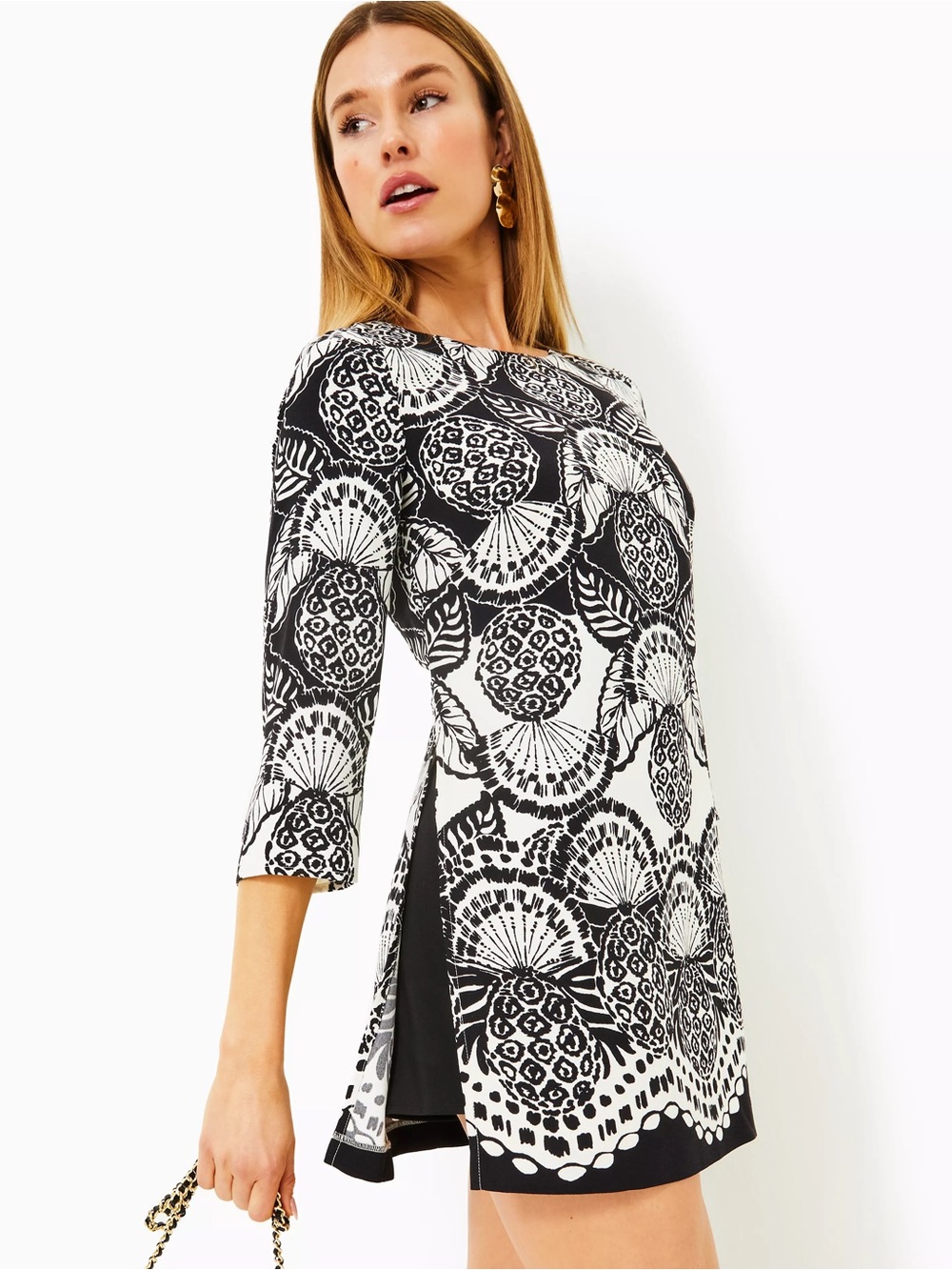 Lilly Pulitzer Black & White Graphic Floral Tunic Romper